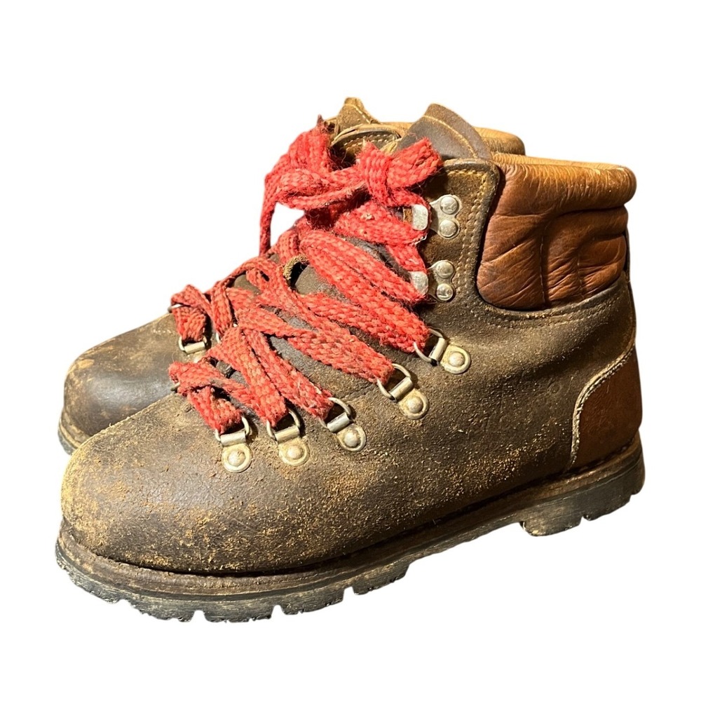 Vintage Hiking Boots Mens 7 Brown Leather Vibram Sole Made In Italy Vintage